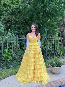 Jovani Yellow Size 4 Floor Length Ball 50 Off Ball gown on Queenly