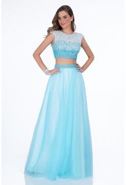 Style 1611P1352A Terani Blue Size 4 Two Piece A-line Dress on Queenly