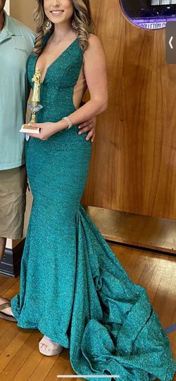Jovani Green Size 2 Floor Length Emerald Prom Backless Mermaid Dress on Queenly