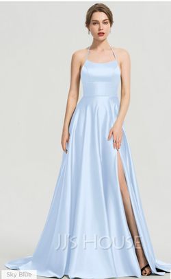 JJs House Blue Size 4 Bridesmaid Train Dress on Queenly