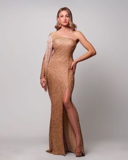 Sherri Hill Gold Size 4 Fully Beaded Sequined Floor Length Straight Dress on Queenly
