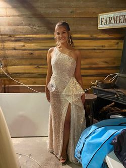 Sherri Hill Nude Size 6 Winter Formal Sequined Asymmetrical Side slit Dress on Queenly