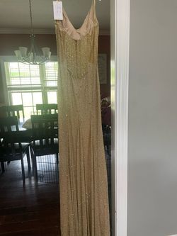 Style 1451 Ashley Lauren Gold Size 2 Train Prom Straight Dress on Queenly