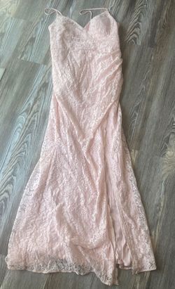 Azazie Light Pink Size 16 Floor Length Straight Dress on Queenly