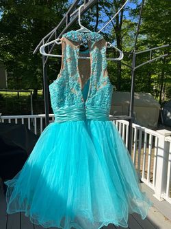 Sherri Hill Blue Size 2 Embroidery Summer Sheer Cocktail Dress on Queenly