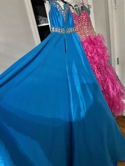 Ritzee Originals Blue Size 0 Floor Length Cape Mermaid Dress on Queenly