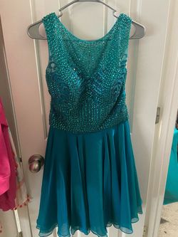 Sherri Hill Blue Size 12 Appearance Beaded Top Cocktail Dress on Queenly