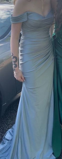 Cinderella Divine Blue Size 4 Wedding Guest Prom Side slit Dress on Queenly