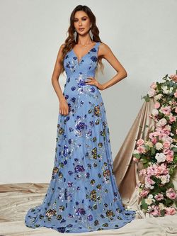 Style FSWD0844 Faeriesty Blue Size 16 Sequined A-line Dress on Queenly