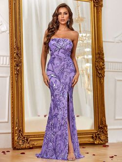 Style FSWD1204 Faeriesty Purple Size 0 Polyester Military Sequined Mermaid Dress on Queenly