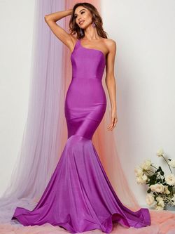 Style FSWD0773 Faeriesty Purple Size 4 Satin Fswd0773 One Shoulder Mermaid Dress on Queenly