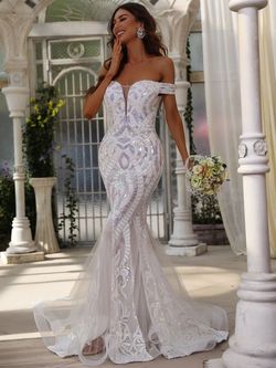 Style FSWD0671 Faeriesty White Size 0 Jersey Sequined Floor Length Euphoria Side slit Dress on Queenly