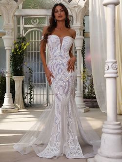 Style FSWD0671 Faeriesty White Size 0 Jersey Sequined Floor Length Euphoria Side slit Dress on Queenly