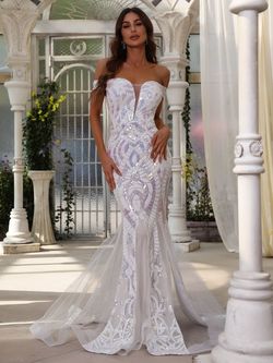 Style FSWD0671 Faeriesty White Size 12 Mermaid Jersey Plus Size Tall Height Side slit Dress on Queenly