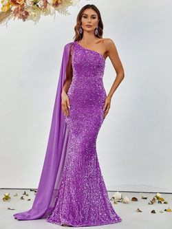 Style FSWD0421 Faeriesty Purple Size 0 Sequined One Shoulder Straight Dress on Queenly