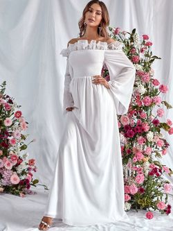 Style FSWD1028 Faeriesty White Size 0 Engagement Long Sleeve Polyester Fswd1028 Straight Dress on Queenly