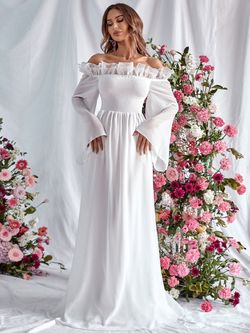 Style FSWD1028 Faeriesty White Size 0 Tall Height Polyester Engagement Straight Dress on Queenly