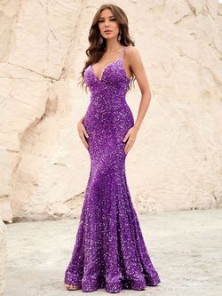 Style FSWD0620 Faeriesty Purple Size 0 Spaghetti Strap Jersey Mermaid Dress on Queenly