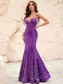 Style FSWD0620 Faeriesty Purple Size 0 Floor Length Tall Height Polyester Sequined Mermaid Dress on Queenly
