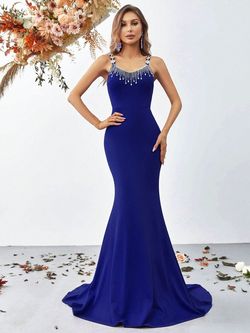 Style FSWD0901 Faeriesty Blue Size 8 Fswd0901 Polyester Jewelled Military Mermaid Dress on Queenly