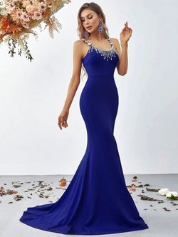 Style FSWD0901 Faeriesty Blue Size 16 Spaghetti Strap Tall Height Polyester Mermaid Dress on Queenly