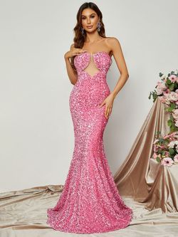 Style FSWD0549 Faeriesty Pink Size 0 Sweetheart Sequined Mermaid Dress on Queenly