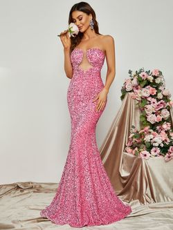 Style FSWD0549 Faeriesty Pink Size 0 Fswd0549 Jersey Sequined Mermaid Dress on Queenly