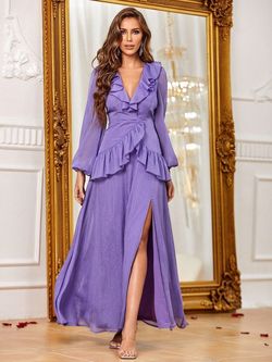 Style FSWD0967 Faeriesty Purple Size 0 Military Polyester Floor Length Straight Dress on Queenly