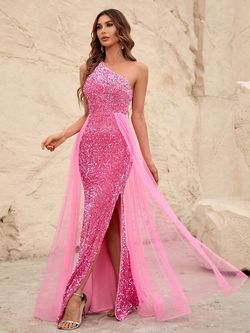 Style FSWD0437 Faeriesty Pink Size 0 One Shoulder Military Tall Height Mermaid Dress on Queenly