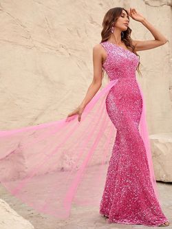 Style FSWD0437 Faeriesty Pink Size 4 One Shoulder Mermaid Dress on Queenly