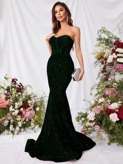 Style FSWD0633 Faeriesty Green Size 0 Tall Height Polyester Sequined Mermaid Dress on Queenly