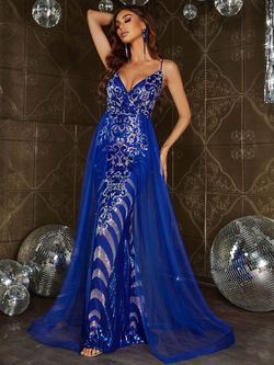 Style FSWD0840 Faeriesty Blue Size 12 Jersey Sheer Mermaid Dress on Queenly