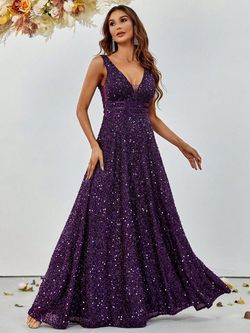 Style FSWD0776 Faeriesty Purple Size 12 Sequined Belt A-line Dress on Queenly