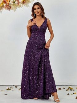 Style FSWD0776 Faeriesty Purple Size 16 Plus Size Jersey Sequined Prom Tall Height A-line Dress on Queenly