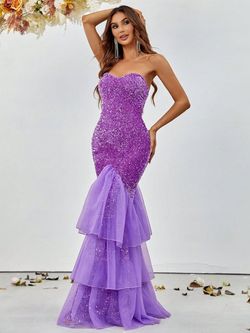 Style FSWD0371 Faeriesty Purple Size 8 Sequined Mermaid Dress on Queenly
