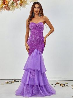 Style FSWD0371 Faeriesty Purple Size 16 Plus Size Sequined Tall Height Mermaid Dress on Queenly