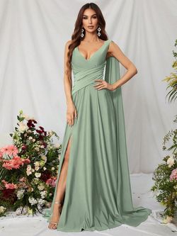 Style FSWD0772 Faeriesty Light Green Size 16 Polyester Satin A-line Side slit Dress on Queenly