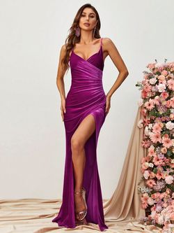 Style FSWD0509 Faeriesty Purple Size 4 Tall Height Spaghetti Strap Polyester Straight Dress on Queenly