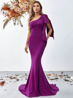 Style FSWD0811 Faeriesty Pink Size 0 One Shoulder Polyester Tall Height Mermaid Dress on Queenly