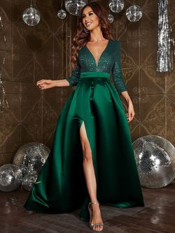 Style FSWD0725 Faeriesty Green Size 12 Fswd0725 Jersey Sequined Polyester Side slit Dress on Queenly
