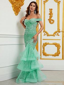 Style FSWD1121 Faeriesty Light Green Size 4 Tall Height Fswd1121 Sequined Sheer Mermaid Dress on Queenly