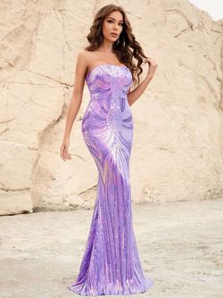 Style FSWD0328 Faeriesty Purple Size 0 Violet Military Sequined Mermaid Dress on Queenly