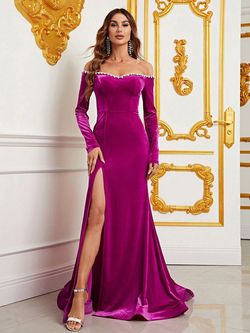Style FSWD0880 Faeriesty Purple Size 4 Tall Height Spandex Floor Length Side slit Dress on Queenly
