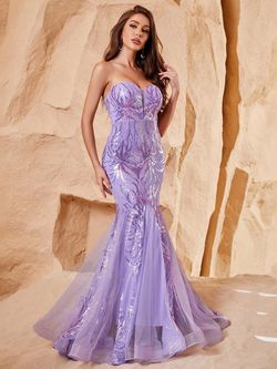Style FSWD1176 Faeriesty Purple Size 0 Floor Length Polyester Violet Sequined Mermaid Dress on Queenly