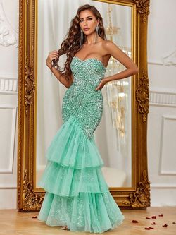 Style FSWD0371 Faeriesty Green Size 0 Sequined Jersey Polyester Mermaid Dress on Queenly