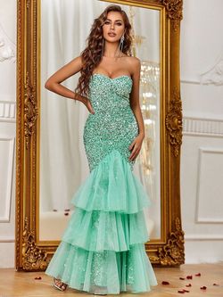Style FSWD0371 Faeriesty Green Size 0 Jersey Military Mermaid Dress on Queenly