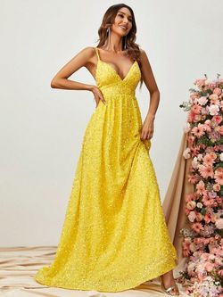 Style FSWD0395 Faeriesty Yellow Size 0 Tall Height Spaghetti Strap Polyester Straight Dress on Queenly