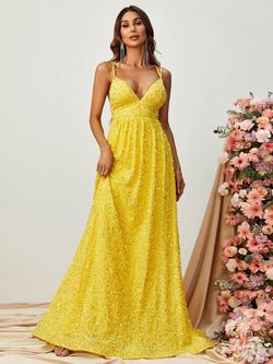 Style FSWD0395 Faeriesty Yellow Size 16 Tall Height Polyester Spaghetti Strap Straight Dress on Queenly