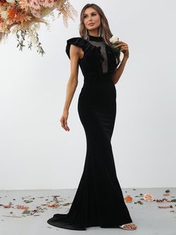 Style FSWD0353 Faeriesty Black Size 4 Polyester Velvet Military Mermaid Dress on Queenly