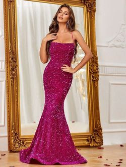Style FSWD0586 Faeriesty Hot Pink Size 0 Spaghetti Strap Tall Height Polyester Mermaid Dress on Queenly